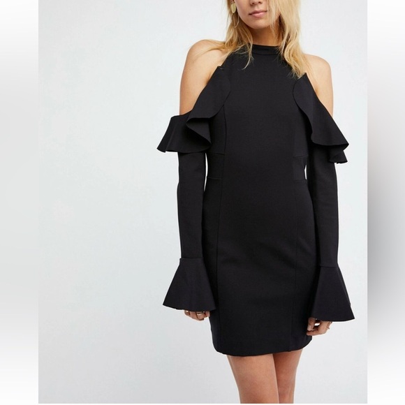 Free People Dresses & Skirts - NEW FREE PEOPLE SWEET TALK LBD BLACK COLD SHOULDER RUFFLE MINI DRESS, Med